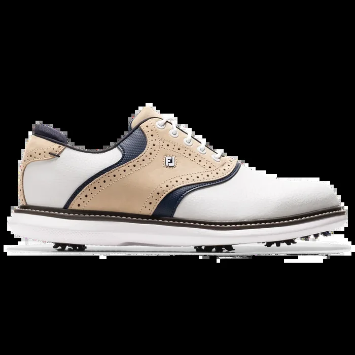 FootJoy Men`s 2025 Traditions Golf Shoes – White/Tan/Navy