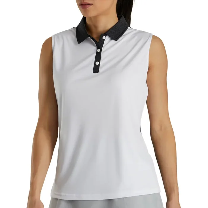 FootJoy Sleeveless Jacquard Back Shirt Golf Polo White – 21 Women