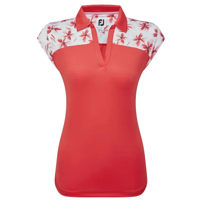FootJoy Women’s Block Floral Print Cap Sleeve Shirt – Red