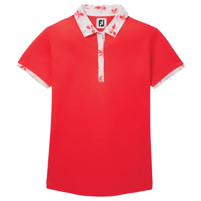 FootJoy Women’s Floral Trim Short Sleeve Polo Shirt – Red