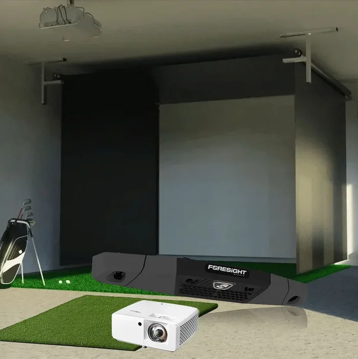 Foresight Falcon SportScreen Vanish Retractable Golf Studio Complete Package | Home Golf Simulator Studio with Impact Screen, Enclosure, Hitting Mat, Putting Turf & Projector