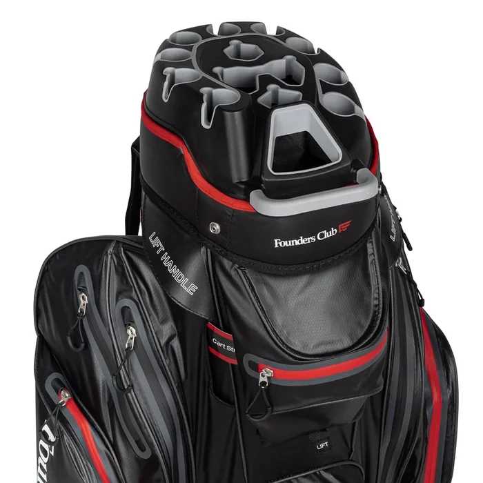 Founders Club 3rd Generation Premium Organizer 14 Way Golf Cart Bag – Black/Red Waterproof