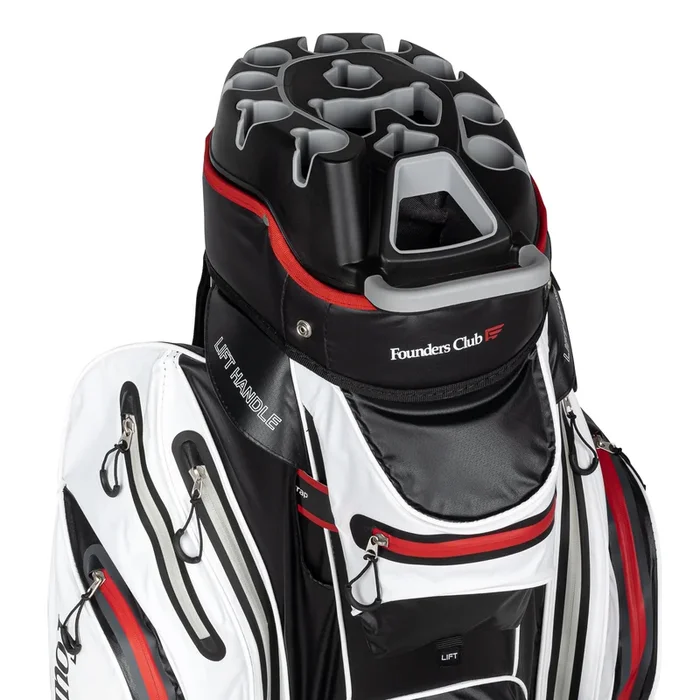 Founders Club 3rd Generation Premium Organizer 14 Way Golf Cart Bag – White/Red Waterproof