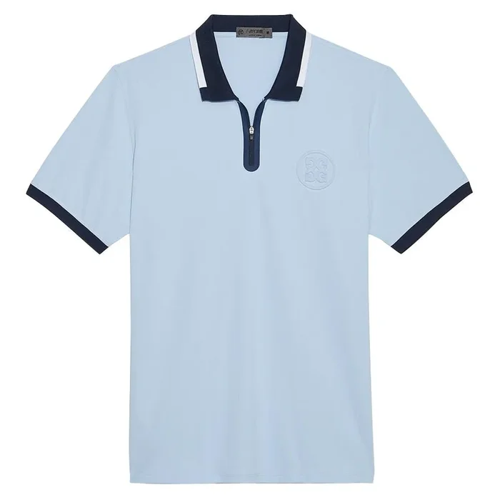 Gfore Embossed Logo Rib Collar Quarter Zip Tech Pique Golf Polo Drizzle – 23 Men
