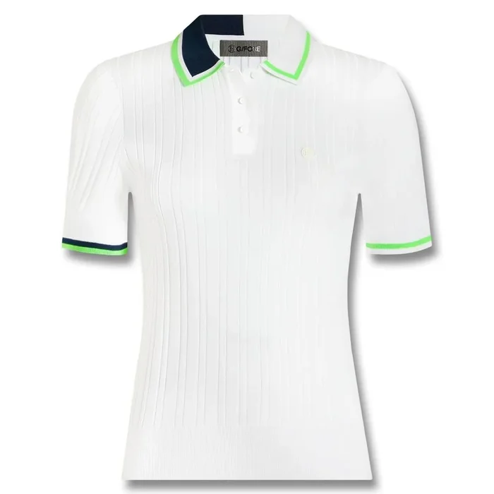 Gfore Ribbed Cotton Blend Sweater Golf Polo Snow/Acid Lime – SP25 Women