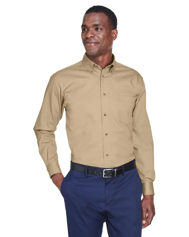 Harriton Men’s Easy Blend Long-Sleeve Twill Shirt with Stain-Release