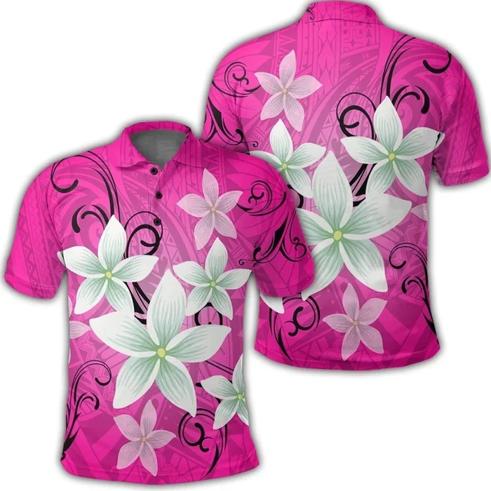 Hawaiian Plumeria Polo Shirt Pink- For men and women – Fanshubus – Fanshubus.com