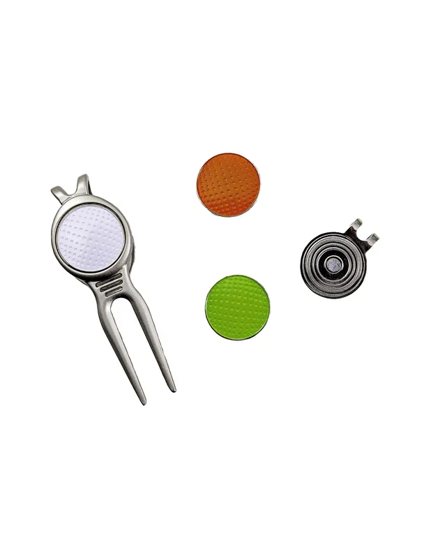 JEF World of Golf Metal Divot Golf Tool and Cap Clip with 3 Ball Markers