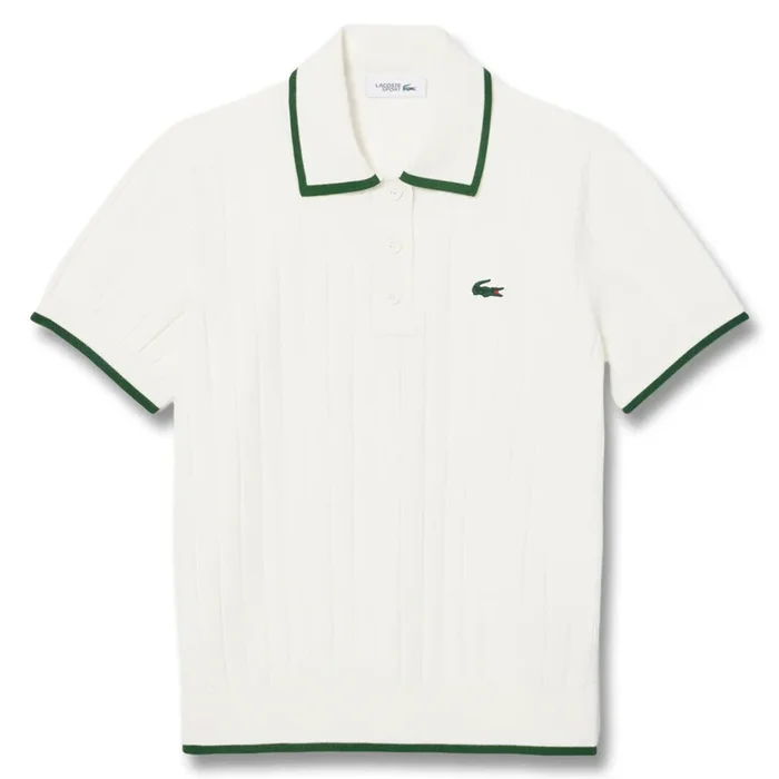 Lacoste Collar Stretch Sweater Shortsleeve Golf Polo White/Green – SS25 Women