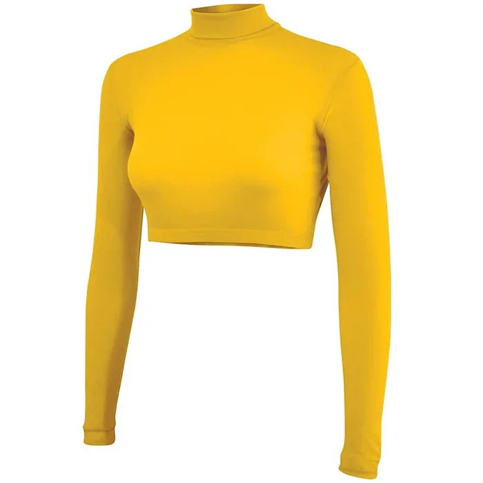 Long Sleeve Girls Cheerleading Turtleneck Crop Top