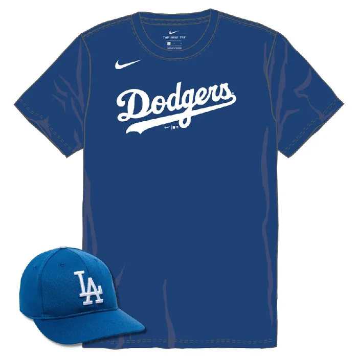 Los Angeles Dodgers Youth Nike Jersey & Outdoor Cap MLB-350 Hat Bundle
