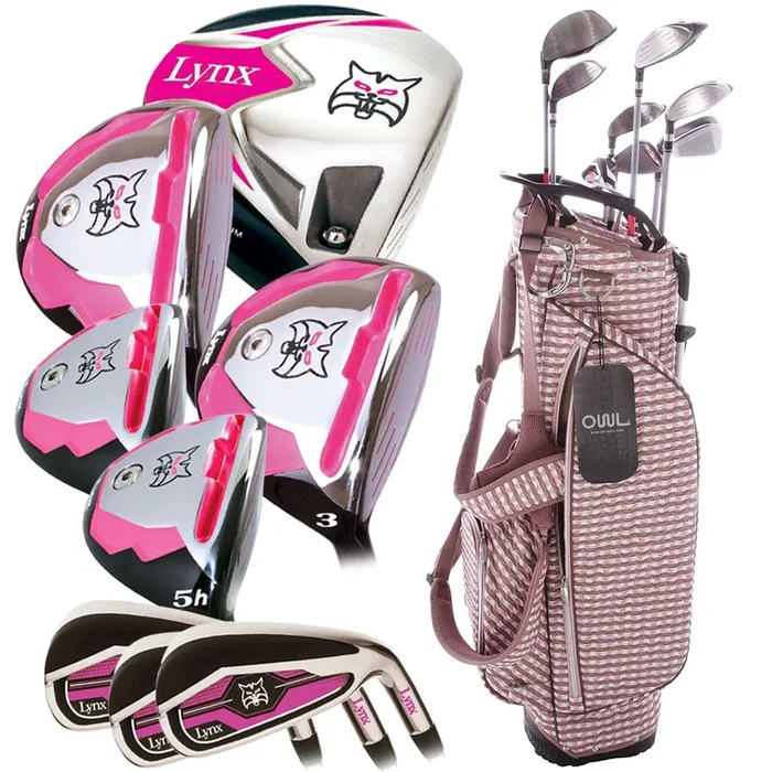 Lynx Ladies 11-Piece Premium Crystal Golf Package Set – White/Dark Brown/Pink