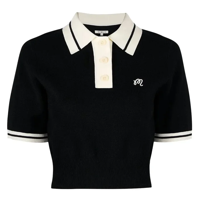 Malbon Mikayla Knit Cropped Golf Polo Black Ivory – 23 Women