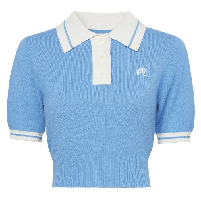Malbon Mikayla Knit Cropped Golf Polo French Blue – 23 Women