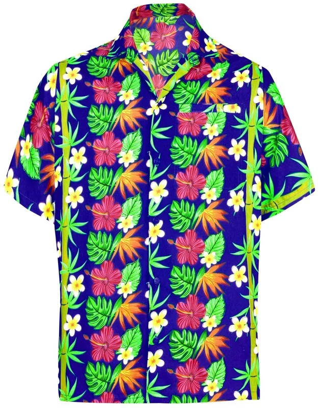 Men Casual Beach hawaiian Shirt for Aloha Tropical Beach front Short sleeve Front Floral Printed Blue – Fanshubus – Fanshubus.com