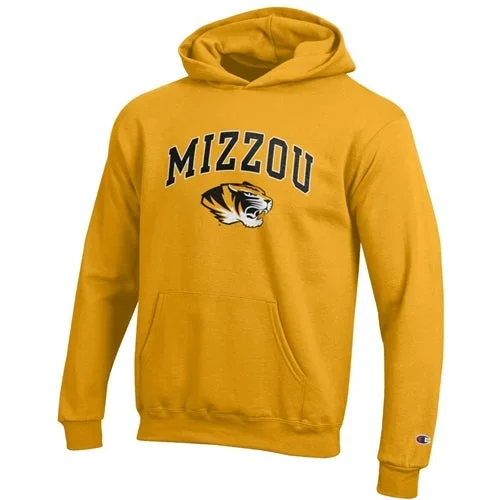 Mizzou Tiger Head Champion® Youth Gold Hoodie
