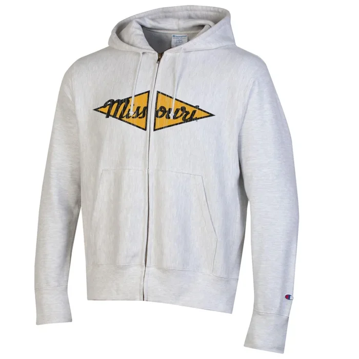 Mizzou Tigers 2025 Champion® TAM Student Designed Reverse Weave Missouri Diamonds Vault Tiger Full Zip Hooded Grey Jacket
