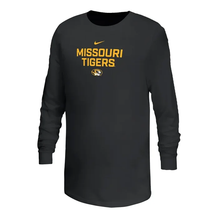 Mizzou Tigers Nike® 2025 Youth Missouri Tigers Black Oval Tiger Head Long Sleeve T-Shirt