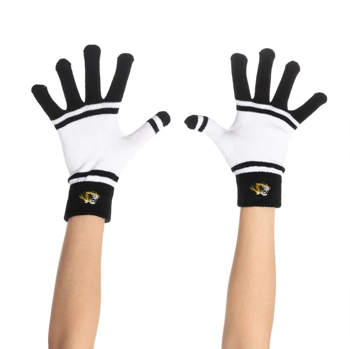 Mizzou Tigers Tiger Head Stripe Black and White Knit Gloves