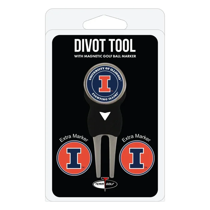 NCAA Personalized Divot Tool with 3 Double-Sided Golf Ball Marker (Illinois Fighting Illini)