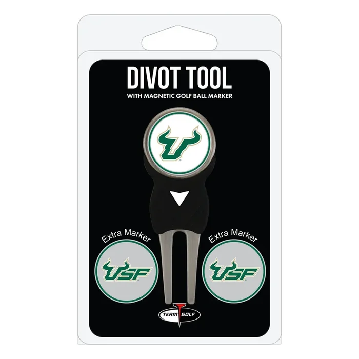 NCAA Personalized Divot Tool with 3 Double-Sided Golf Ball Marker (South Florida Bulls)