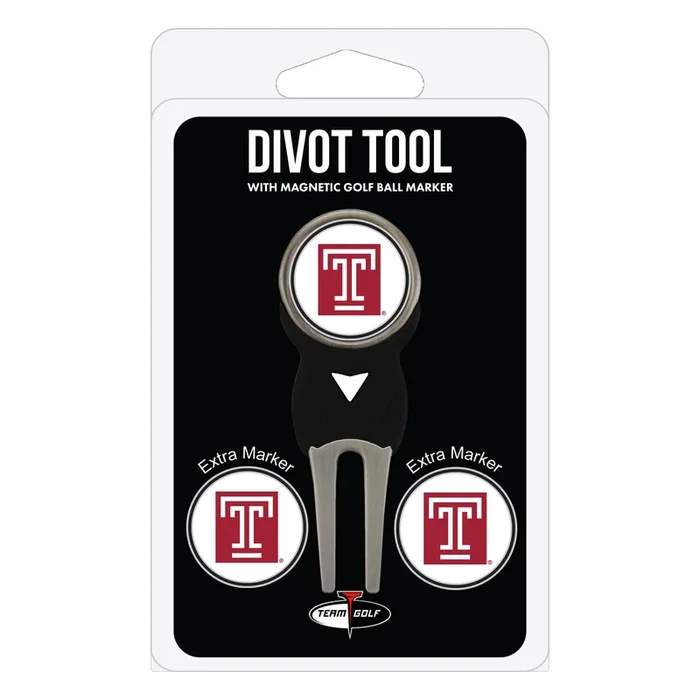 NCAA Personalized Divot Tool with 3 Double-Sided Golf Ball Marker (Temple Owls)