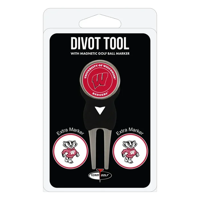 NCAA Personalized Divot Tool with 3 Double-Sided Golf Ball Marker (Wisconsin Badgers)
