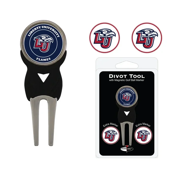NCAA Personalized Golf Divot Tool with 3 Double-Sided Golf Ball Marker (Liberty Flames)