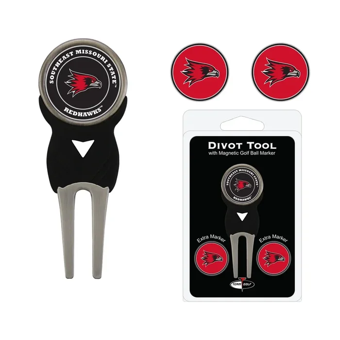 NCAA Personalized Golf Divot Tool with 3 Double-Sided Golf Ball Marker (SE Missouri State Red Hawks)