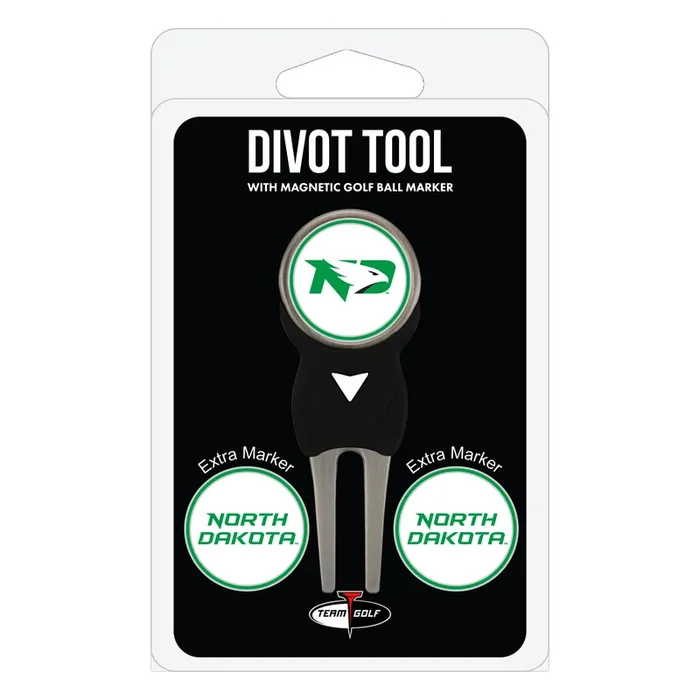 NCAA Personalized Golf Divot Tool with 3 Double-Sided Magnetic Golf Ball Marker (North Dakota Eagles)