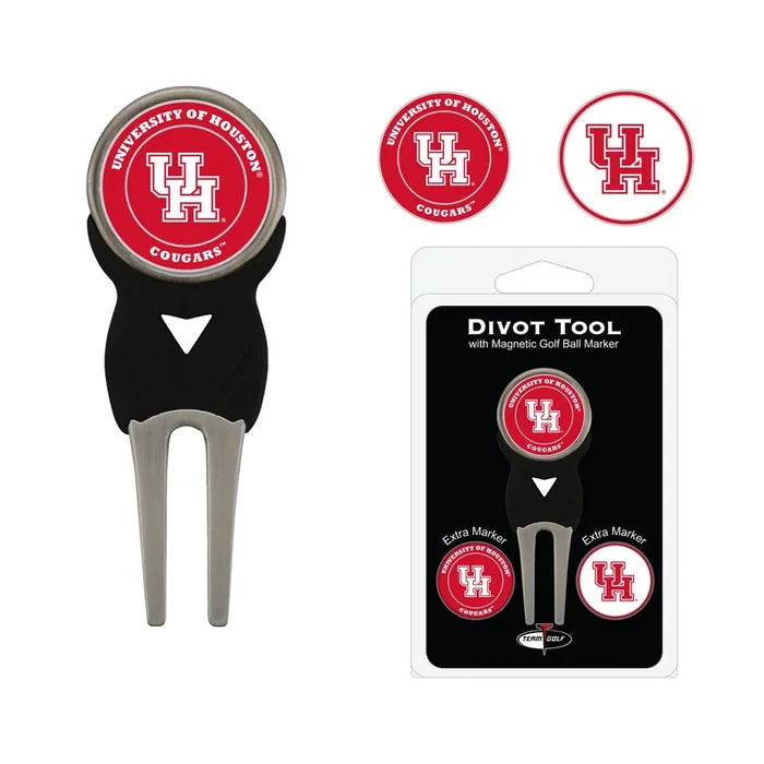 NCAA Personalized Golf Divot Tool with 3 Double-Sided Removable Ball Marker (Houston Cougars)