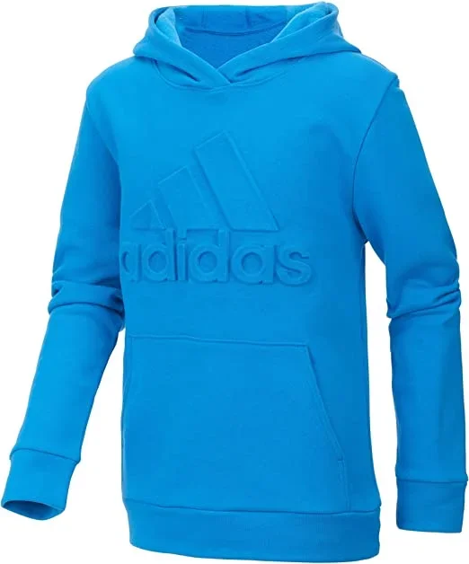 New adidas Boys Exclusive Sports Embossed Logo Cotton Blend Fleece Hoodie Lg Blu