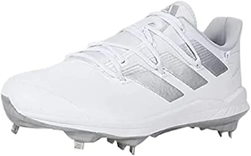 New adidas Men’s Adizero Afterburner 8 Baseball Shoe, White/Silver Metallic/Team Light Grey, 10