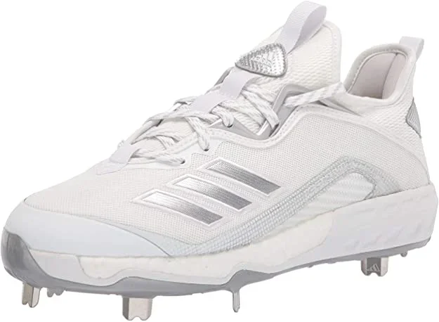 New Adidas Men’s Fv9341 Baseball Metal Cleats White/Silver Size 9