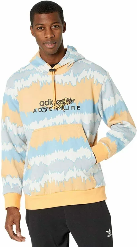 New adidas Originals Men’s Adventure Pullover Hoodie Orange/Multi-Colored Large