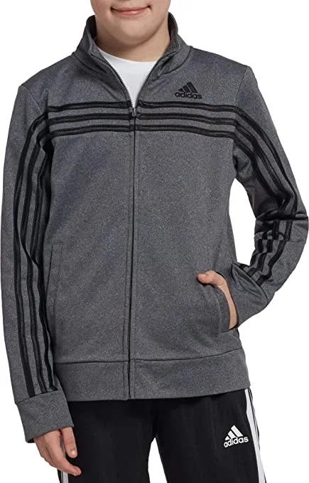 New Adidas Small Boy’s Heather Colorblock Tricot Jacket Collared Neck Gray
