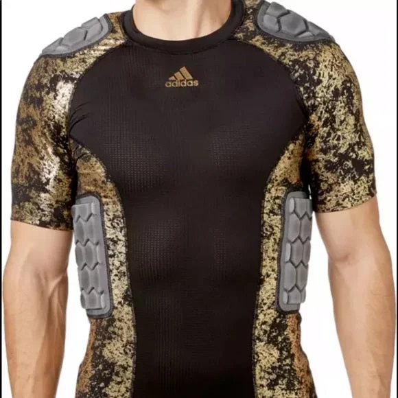 New Adidas techfit padded compression shirt Adult Medium 5 Pad Gold/Black