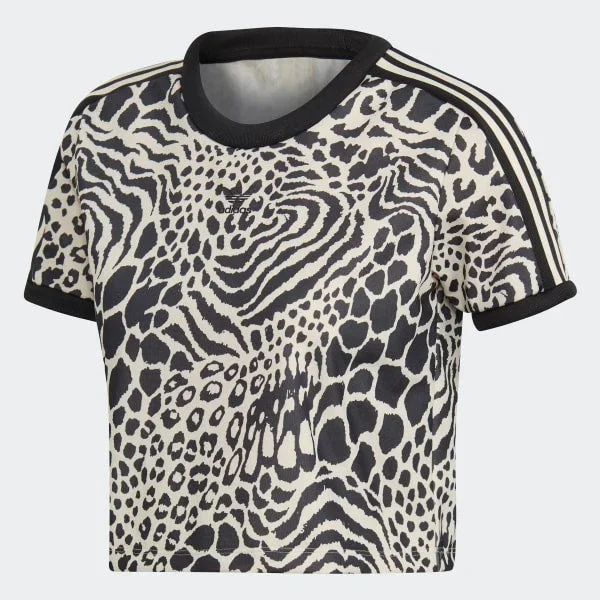 New Adidas Women’s XS Originals Ecru Tint 3 Stripes Crop Tee Black/White