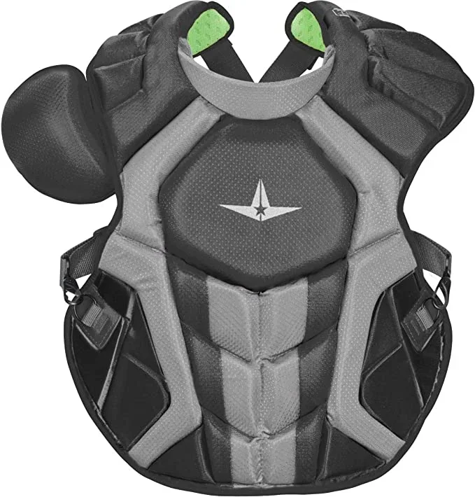 New All-Star System7 NOCSAE Adult 16.5″ Axis Catchers Chest Protector Black/Gray