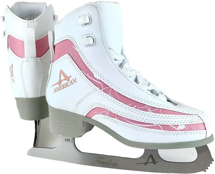 New American Athletic Shoe Girl’s Soft Boot Ice Skates Size 13Y White Pink
