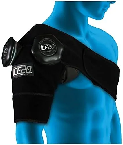 New Bownet ICE20 Shoulder Double Ice Pack Wrap OSFA Black Compression Therapy