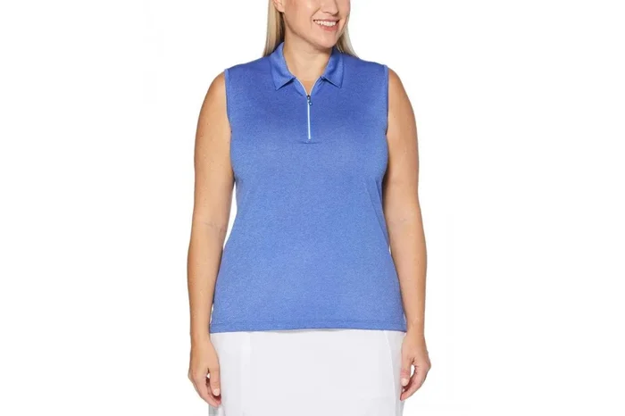 New Callaway Women’s 3X Sleeveless ¼ Zip Heather Golf Polo Blue