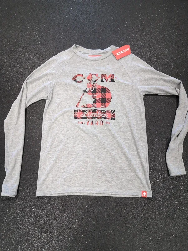 New CCM Athletic Grey Beaver Lumber Yard Sr. Small Long Sleeve Shirt