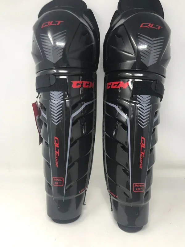 New CCM Senior QLT Edge 15 inch Black/Red Hockey Leg Guards