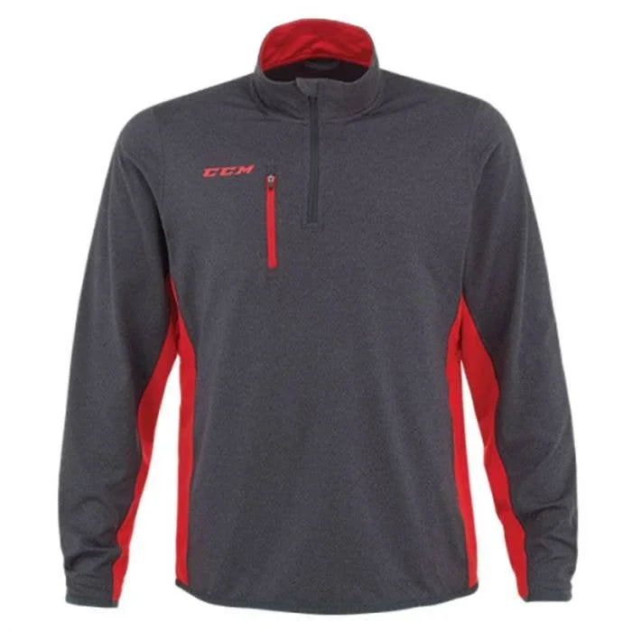 New CCM T5570 Training Tech Top Adult 1/4 Zip Pullover Sweatshirt Men Sm Gry/Rd