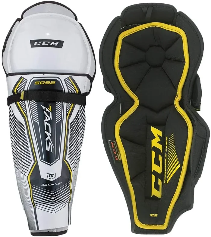 New CCM Tacks 13″ Junior 5092 Hockey Shin Guards White/Black/Yellow