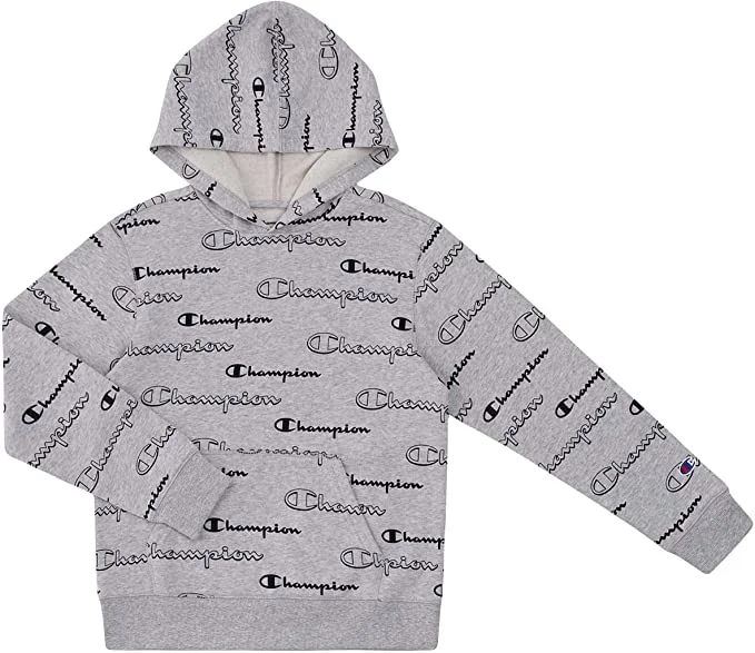 New Champion Kids Heritage Fleece Pull On Hoody Sweatshirt Medium Gray/Black