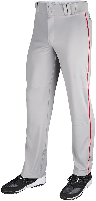 New CHAMPRO Unisex Sports Adult Triple Crown Open Bottom Piped Pant Sm Gry/Rd