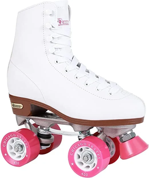 New Chicago Wmn Classic Roller Skates Premium Quad Rink Skates White/Pink Sz 6