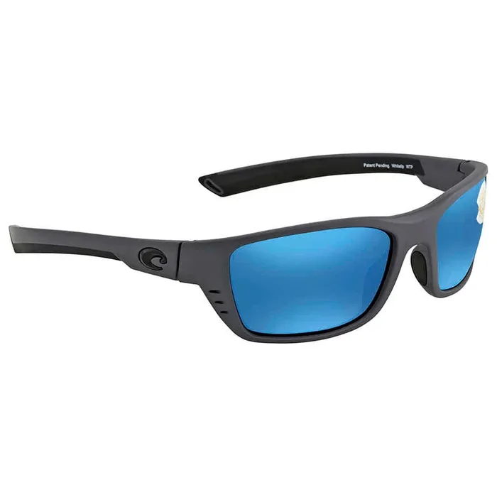 New Costa Del Mar Men’s Whitetip Rectangular Blue Mirrored Grey Sunglasses